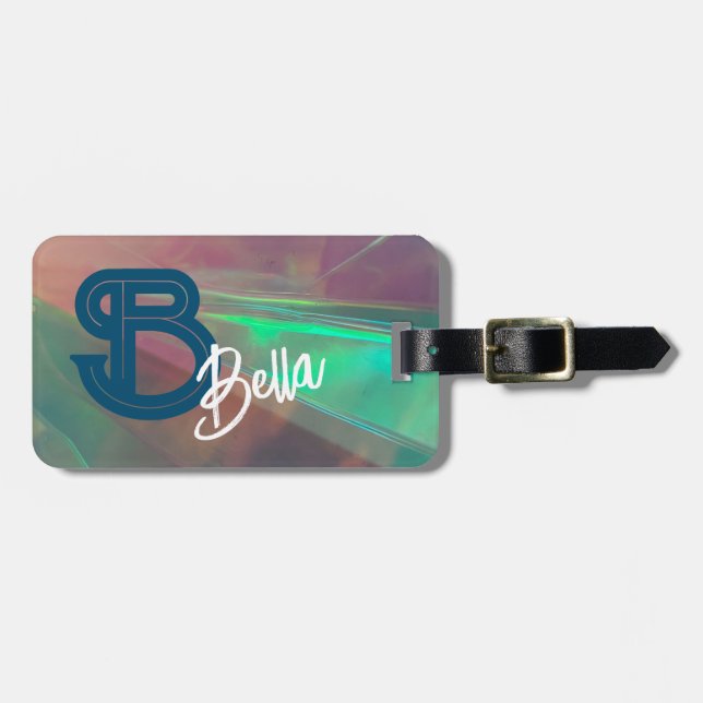 Fire Opal Luggage Tag – Custom Monogram & Name  (Front Horizontal)