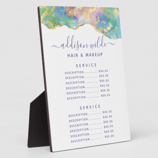 Fire Opal Rainbow Gemstone Price Menu Plaque (Side)