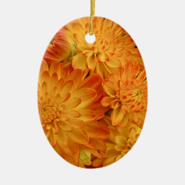Fire Orange Chrysanthemums Ceramic Ornament (Front)