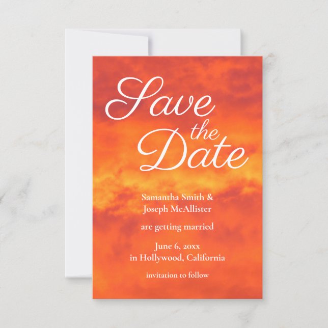 Fire Orange Cloudy Sunset Photo Save the Date Invitation (Front)