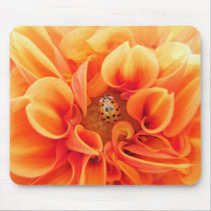 Fire Orange Dahlia with Lady Bug Flower Mouse Pad