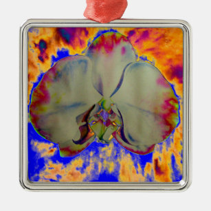 Fire Orchid, abstract tropical floral painting Metal Ornament