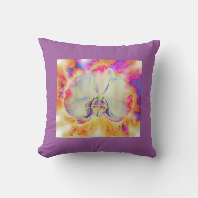 Fire Orchid, abstract tropical floral painting Throw Pillow (Front)