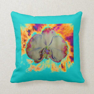 Fire Orchid, abstract vibrant watercolor floral Throw Pillow