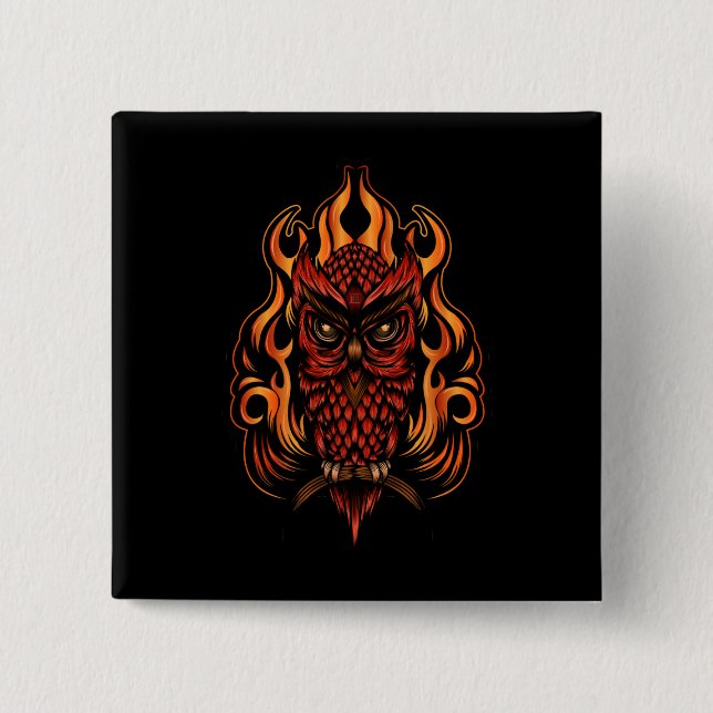 Fire Owl 2 Inch Square Button (Front)