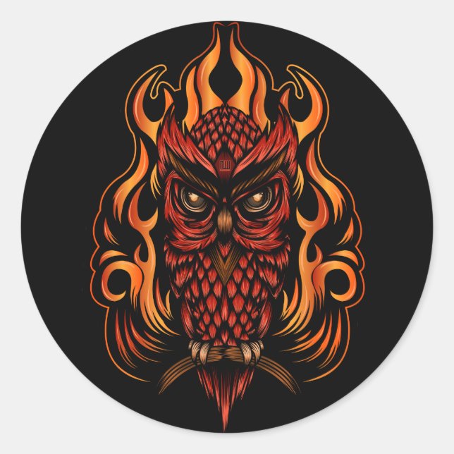 Fire Owl Classic Round Sticker (Front)