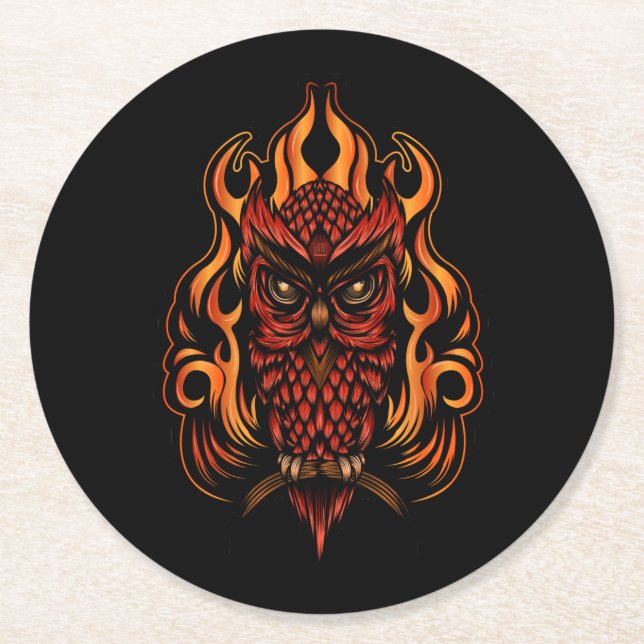 Fire Owl Round Paper Coaster (Front)