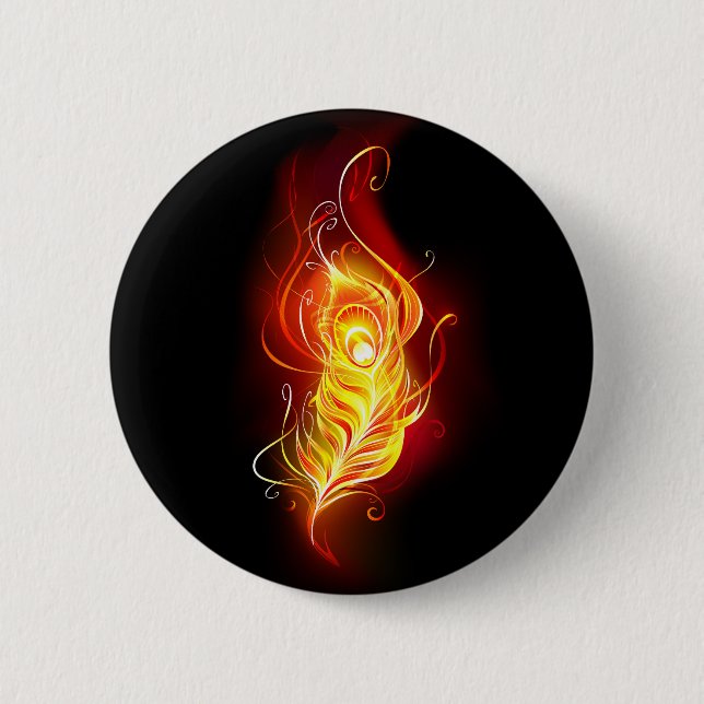 Fire Peacock Feather 2 Inch Round Button (Front)