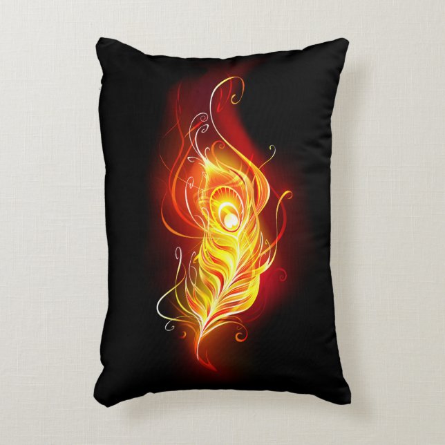 Fire Peacock Feather Accent Pillow (Front(Vertical))