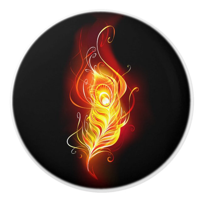 Fire Peacock Feather Ceramic Knob (Front)