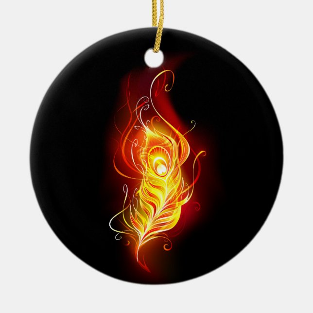 Fire Peacock Feather Ceramic Ornament (Front)