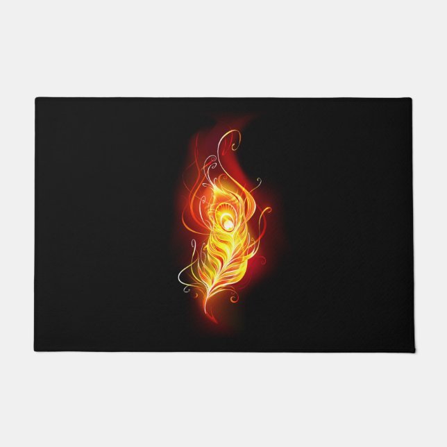 Fire Peacock Feather Doormat (Front)