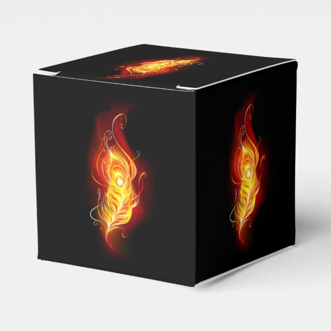 Fire Peacock Feather Favor Box (Front Side)