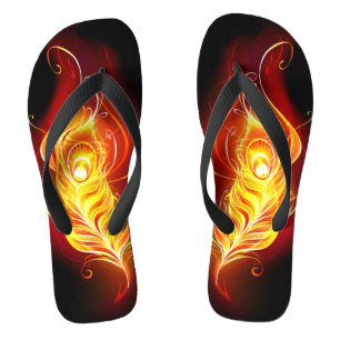 Fire Peacock Feather Flip Flops