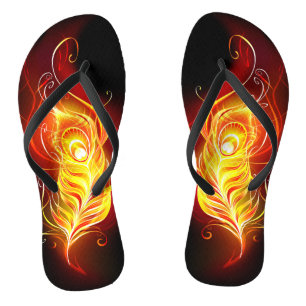 Fire Peacock Feather Flip Flops