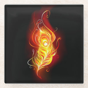 Fire Peacock Feather Glass Coaster