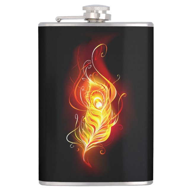 Fire Peacock Feather Hip Flask (Front)