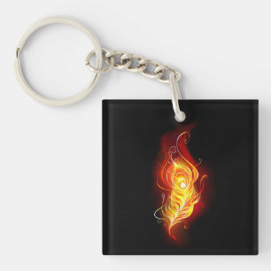 Fire Peacock Feather Keychain