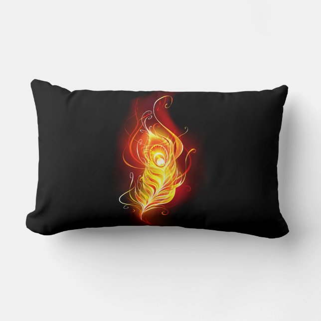 Fire Peacock Feather Lumbar Pillow (Front)