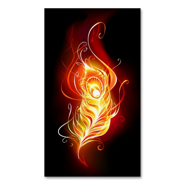Fire Peacock Feather Magnetic Business Card (Front Vertical)