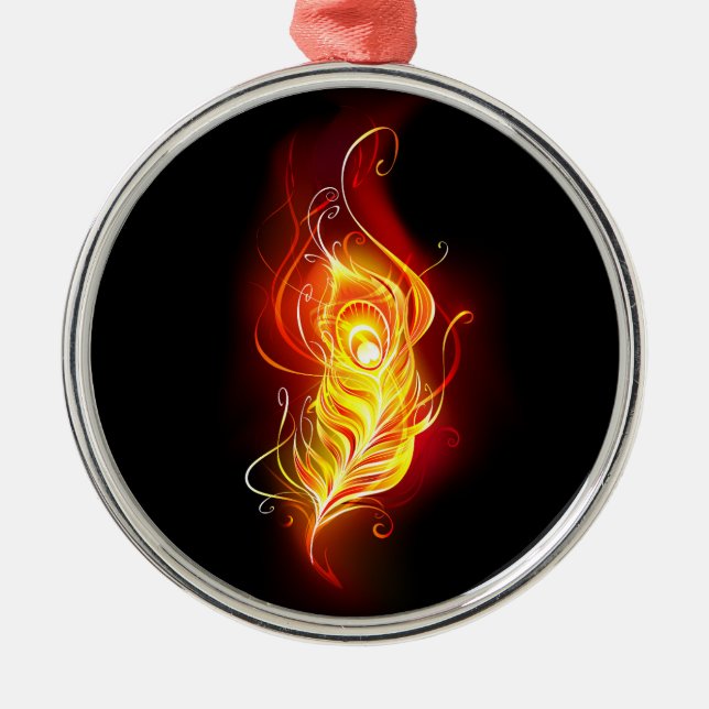 Fire Peacock Feather Metal Ornament (Front)