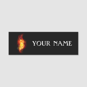 Fire Peacock Feather Name Tag