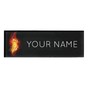 Fire Peacock Feather Name Tag