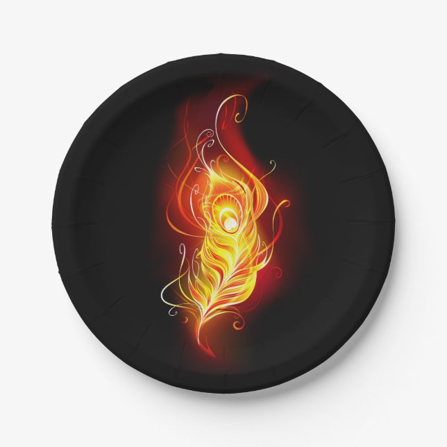 Fire Peacock Feather Paper Plate (Front)