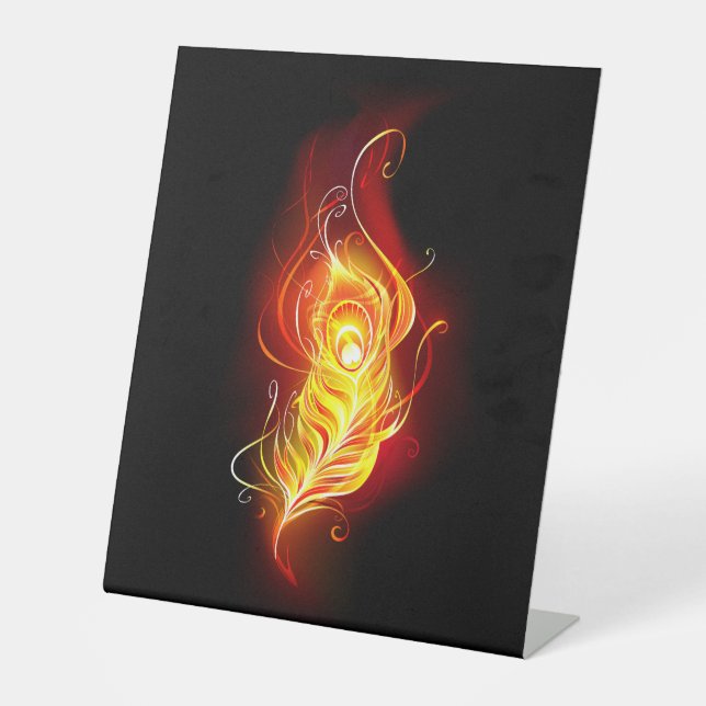 Fire Peacock Feather Pedestal Sign (Front)