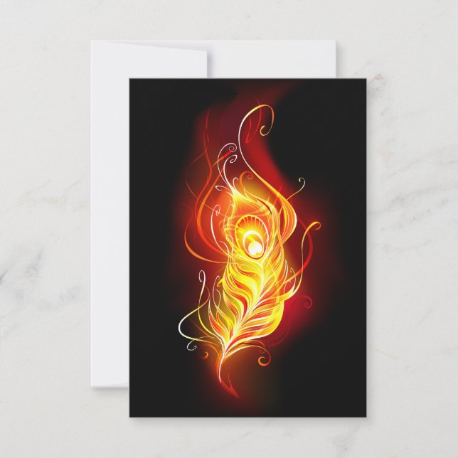 Fire Peacock Feather RSVP Card (Front)