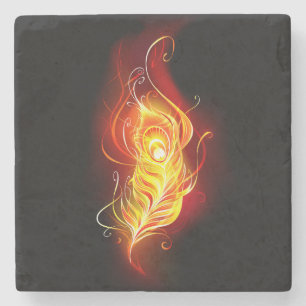Fire Peacock Feather Stone Coaster