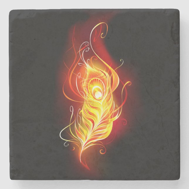 Fire Peacock Feather Stone Coaster (Front)