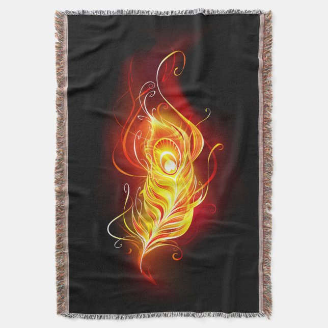 Fire Peacock Feather Throw Blanket (Front Vertical)