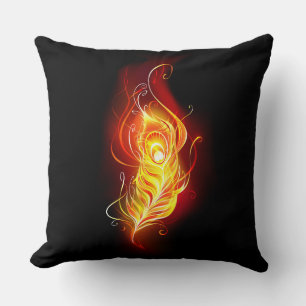 Fire Peacock Feather Throw Pillow