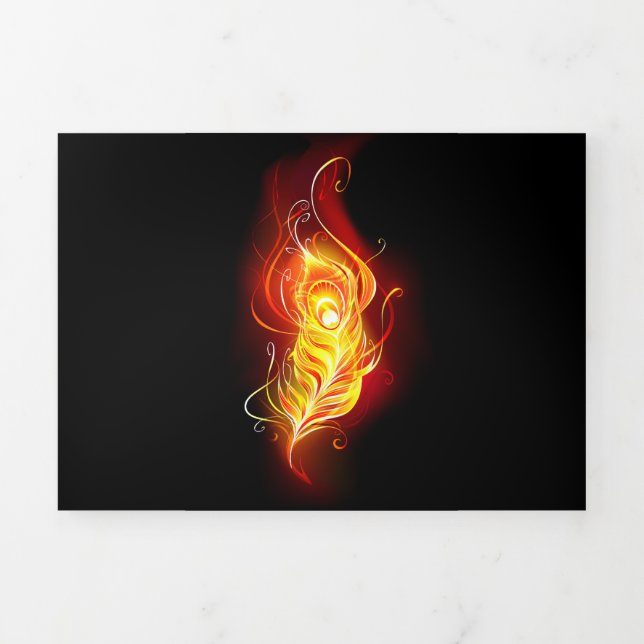 Fire Peacock Feather Tri-Fold Holiday Card (Cover)