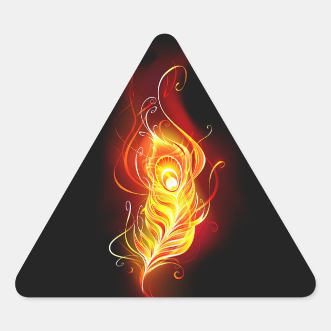 Fire Peacock Feather Triangle Sticker (Front)