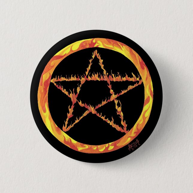 Fire Pentacle 2 Inch Round Button (Front)