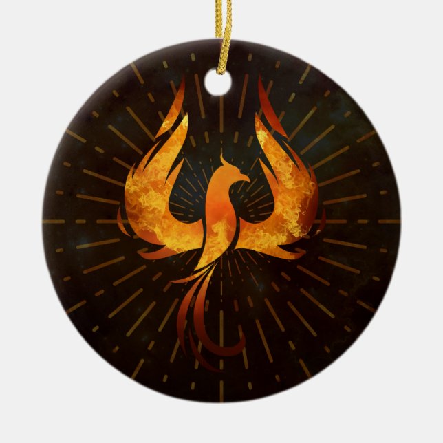 Fire Phoenix Bird Ceramic Ornament (Front)