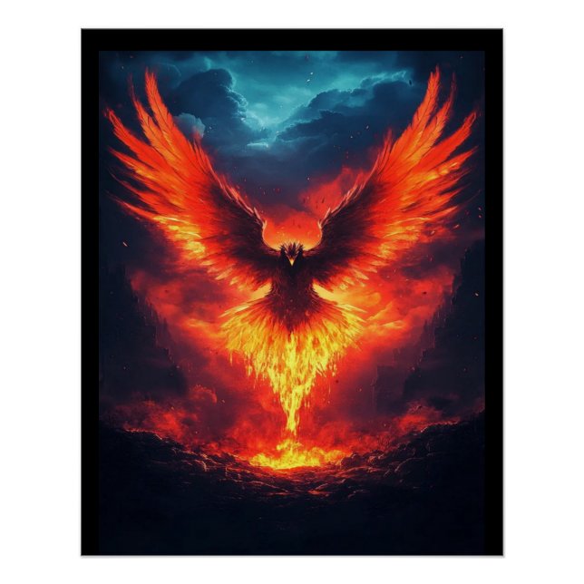 Fire Phoenix Rising, poster personnalisable (Devant)