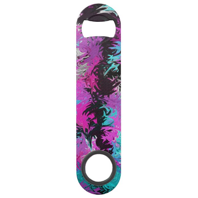 Fire Pink and Blue Stainless Steel Bottle Opener Bar Key (Front)