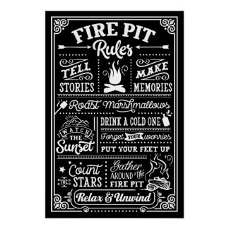 Fire Pit Rules - beige Poster