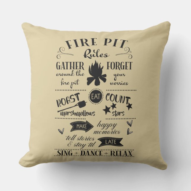 Fire Pit Rules Navy Sand Personalized Outdoor Pillow (Front)