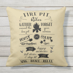 Fire Pit Rules Navy Sand Personalized Outdoor Pillow