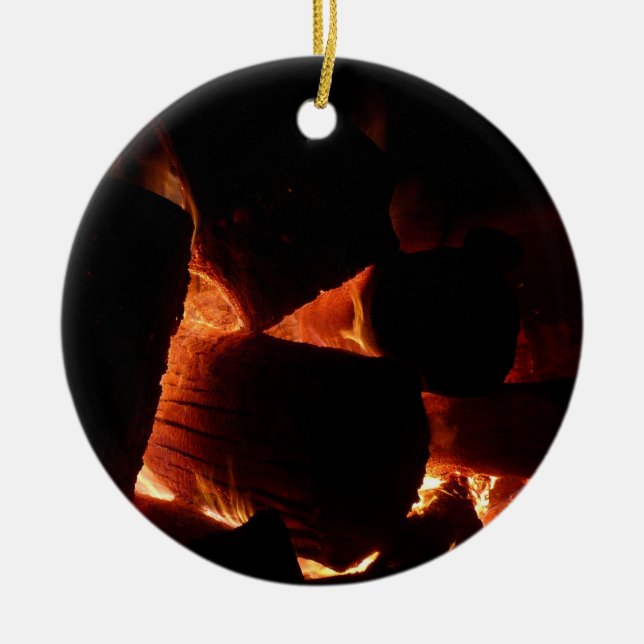 Fire Pit Winter Burning Logs Ceramic Ornament (Front)