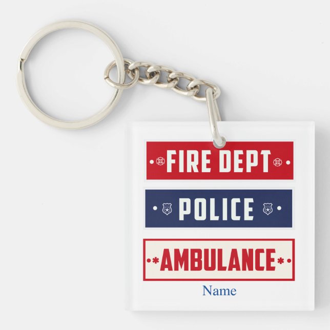 Fire Police Ambulance Logo Thunder_Cove Keychain (Front)