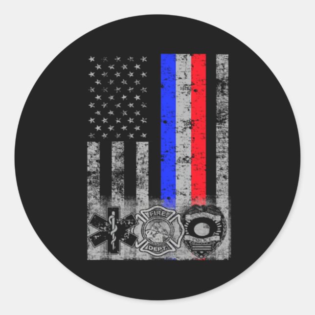 Fire Police Emt First Responder Flag Classic Round Sticker (Front)