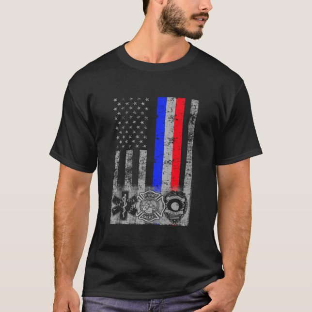 Fire Police Emt First Responder Flag T-Shirt (Front)