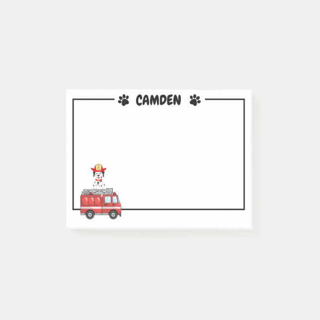 Fire Pup And His Fire Truck Post-It® Notes 4" x 3" (Front)