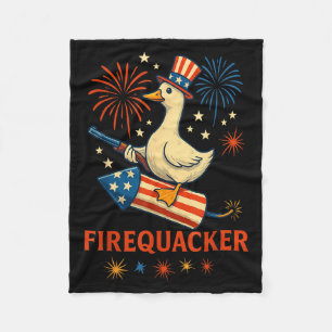 Fire Quacker Funny Meme Goose Fireworks America Fleece Blanket