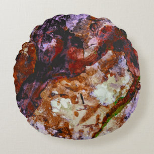 Fire Quartz Crystal Geode Marble Abstract Round Pillow